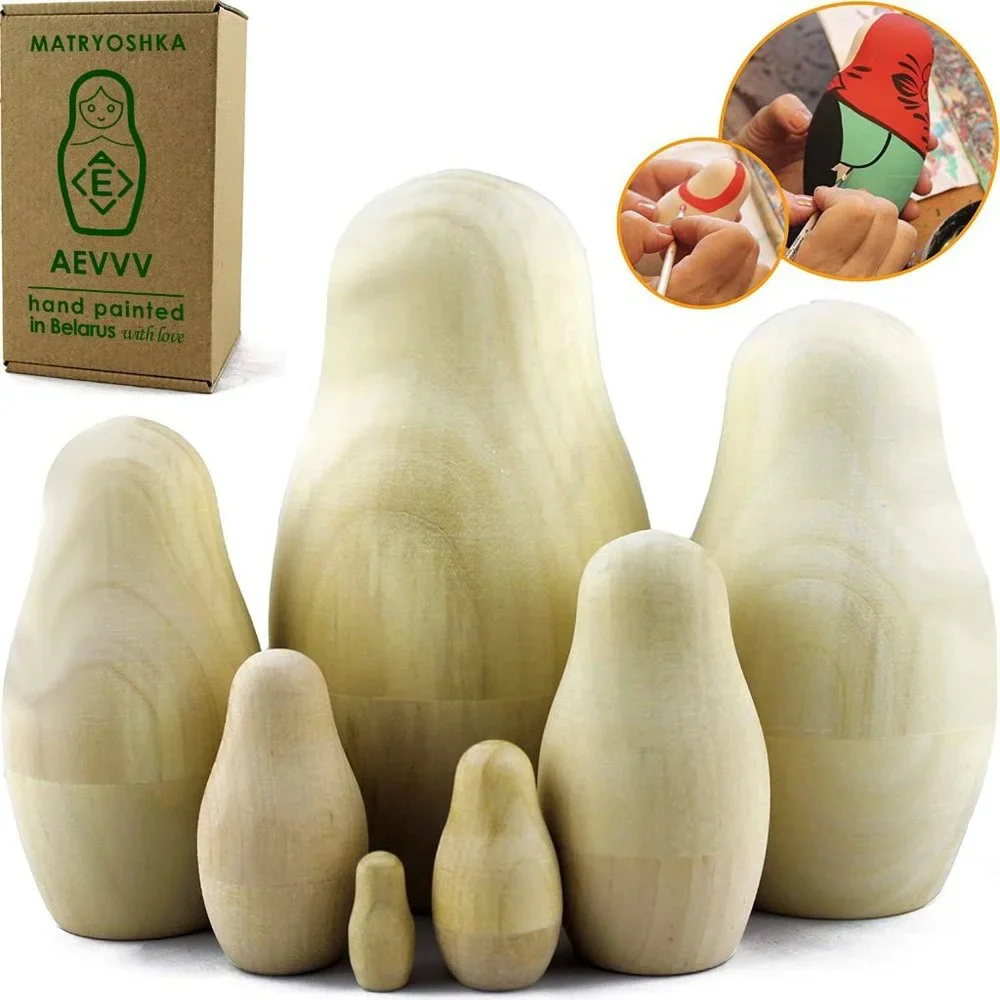 NEW SET OF 7 NESTING DOLLS DIY MATRYOSHKA UNFINISHED BLANK UNPAINTED MAKE YOUR O